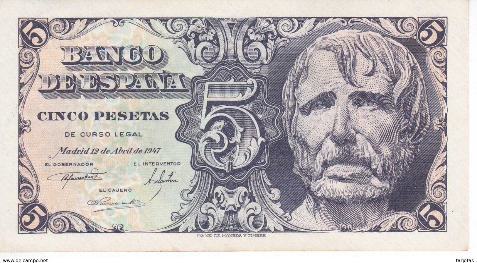 BILLETE DE ESPAÑA DE 5 PTAS DEL AÑO 1947 DE SENECA SERIE C (SIN CIRCULAR - UNCIRCULATED) - 5 Peseten