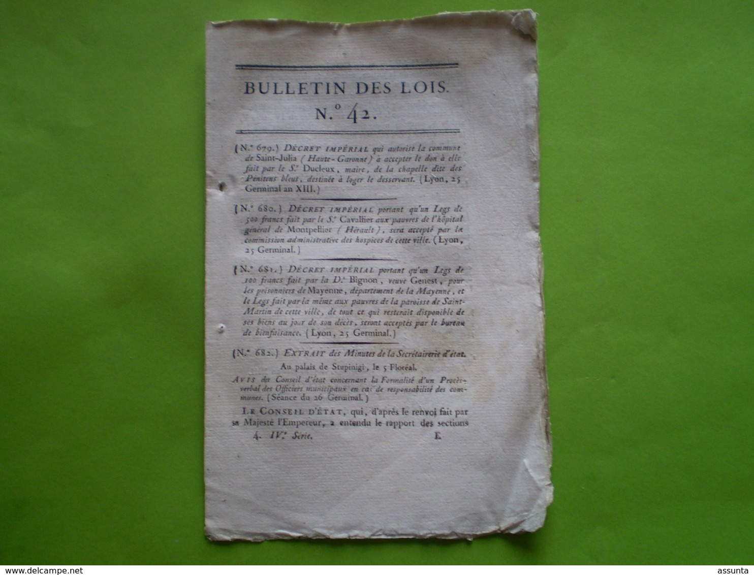 Napoléon An XIII:Responsabilité Des Communes.Tableau Tarif De Prix Des Chevaux De Poste:cabriolet,berline... Brevets - Décrets & Lois