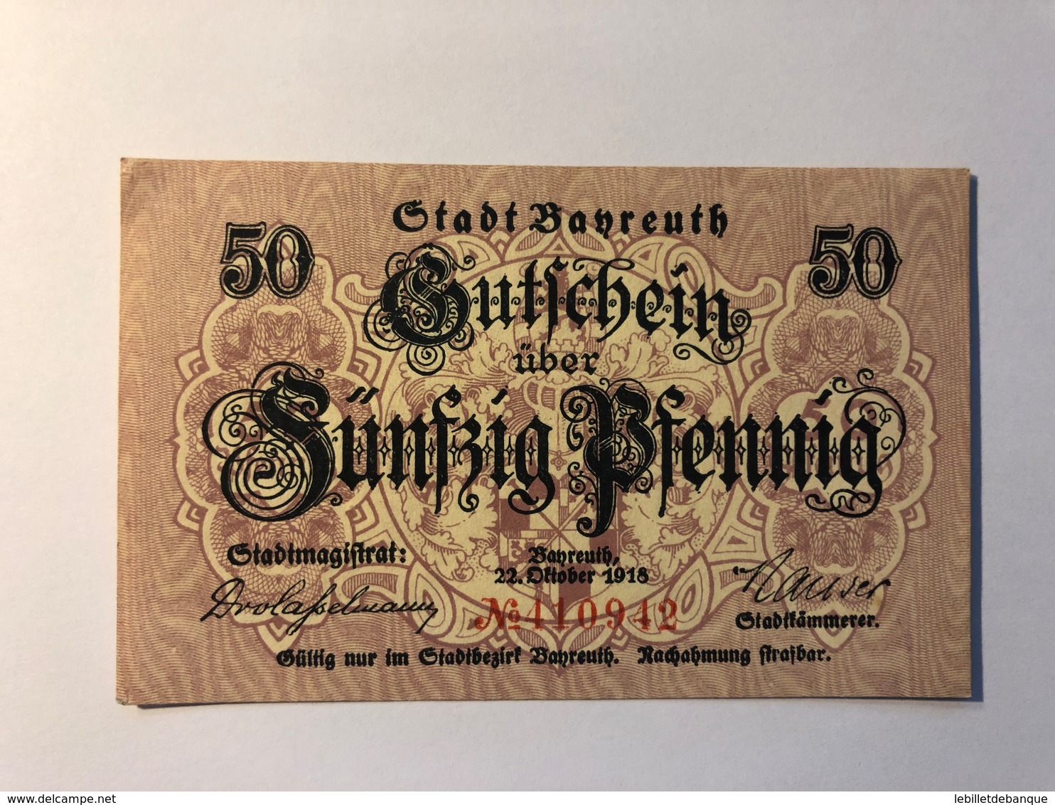 Allemagne Notgeld Bayreuth 50 Pfennig - Colecciones