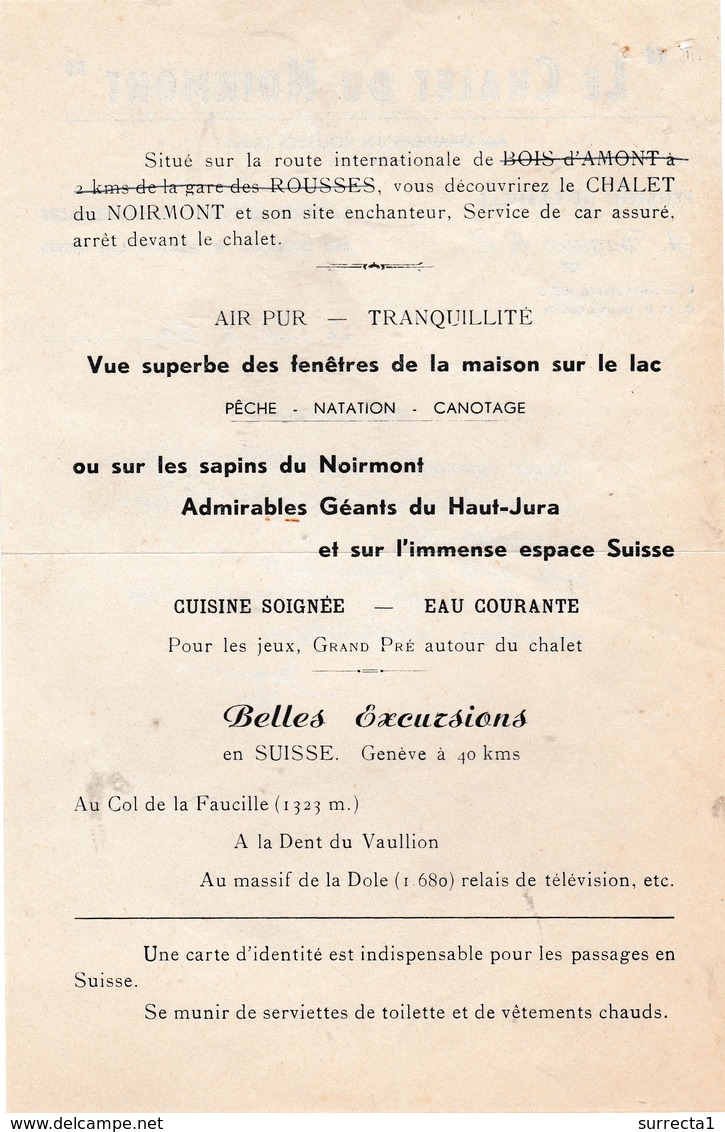 Courrier Publicité " Le Chalet Du Noirmont" / A. DAGUIER / Les Graviers / Les Rousses / Bois D'Amont / 39 Jura - Autres & Non Classés