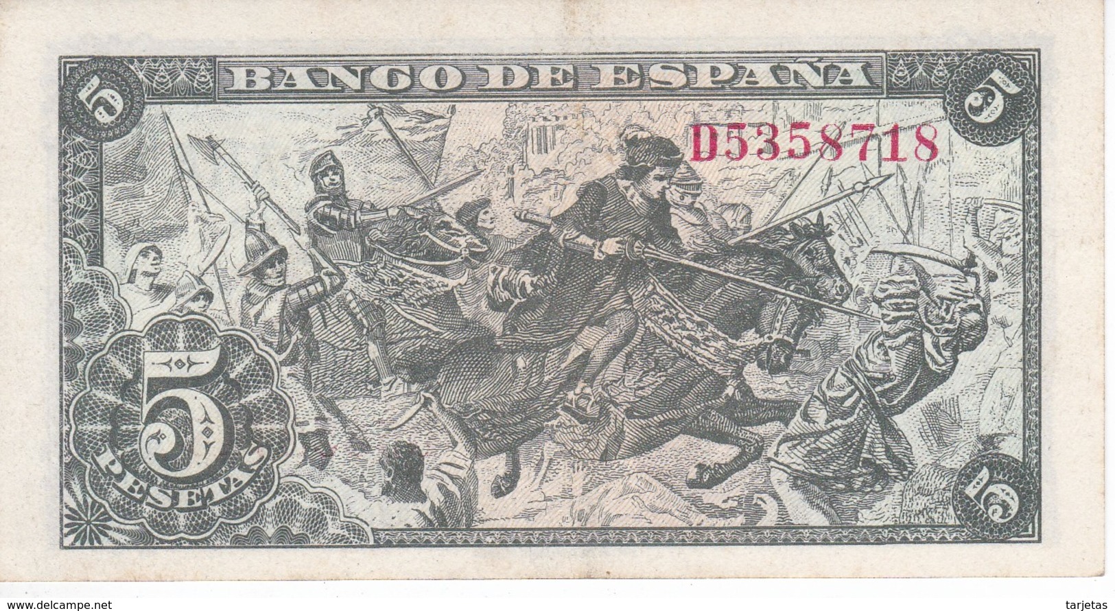 BILLETE DE ESPAÑA DE 5 PTAS DEL 15/06/1945 SERIE D CALIDAD EBC (XF) (BANKNOTE) - 5 Pesetas