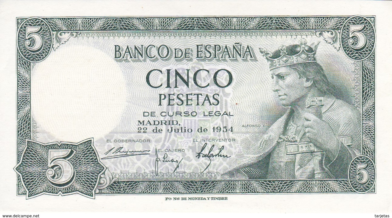 BILLETE DE 5 PTAS DEL AÑO 1954 SERIE K DE ALFONSO X EN CALIDAD EBC (XF) (BANKNOTE) - 5 Pesetas