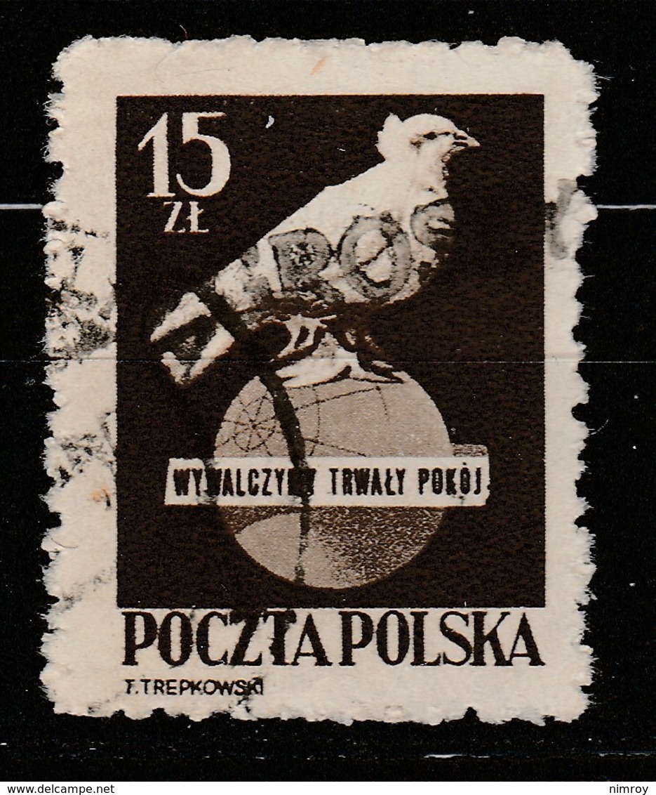 POLAND POLSKA 1950 GROSZY OVPT Type4 LUBLIN BLACK Mi.664 Sc#476 USED STAMP - Oblitérés