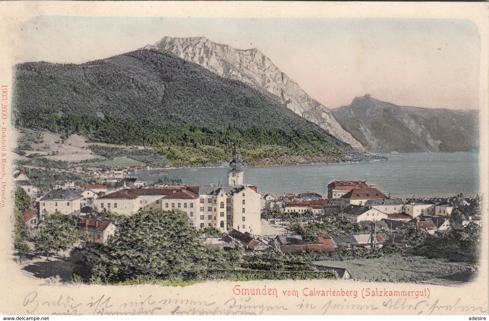 GMUNDEN (OÖ) Vom Calvarienberg, Reliefkarte Gel.1908, Bahnpost - Croazia