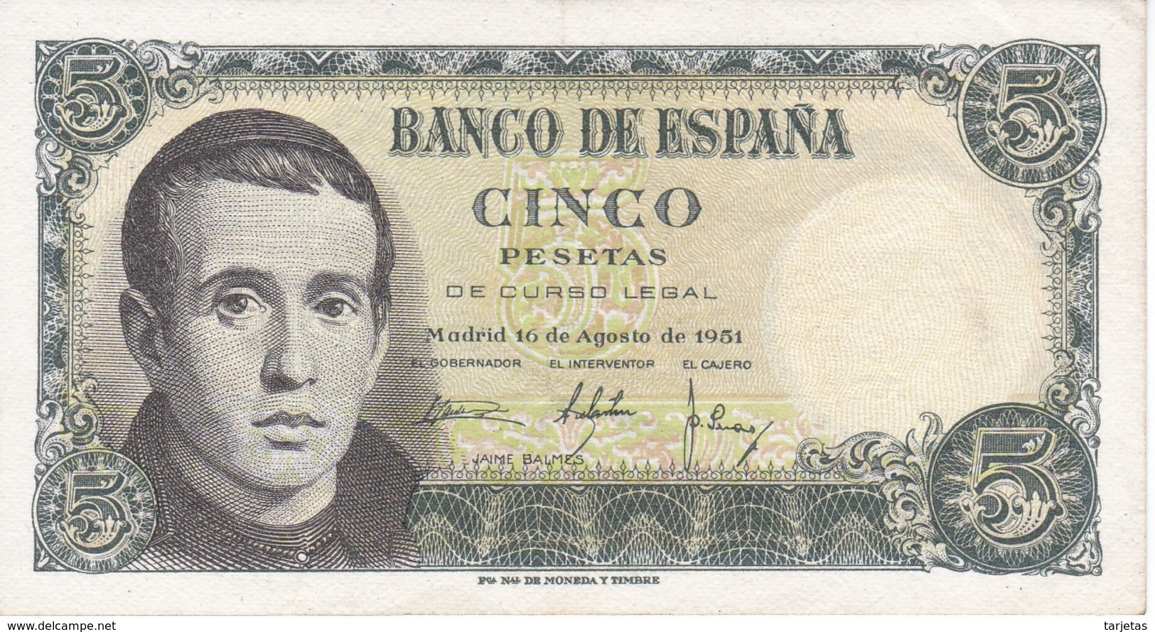 BILLETE DE ESPAÑA DE 5 PTAS DEL 16/08/1951 SERIE A  EN CALIDAD EBC  (XF)   (BANKNOTE) - 5 Pesetas