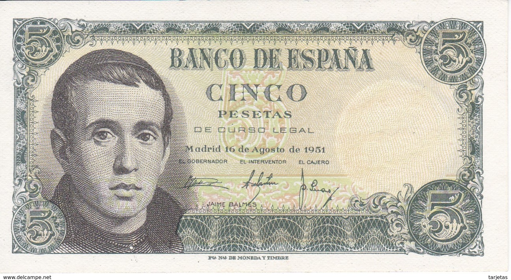 BILLETE DE ESPAÑA DE 5 PTAS DEL 16/08/1951 SERIE E (SIN CIRCULAR-UNCIRCULATED)    (BANKNOTE) - 5 Pesetas