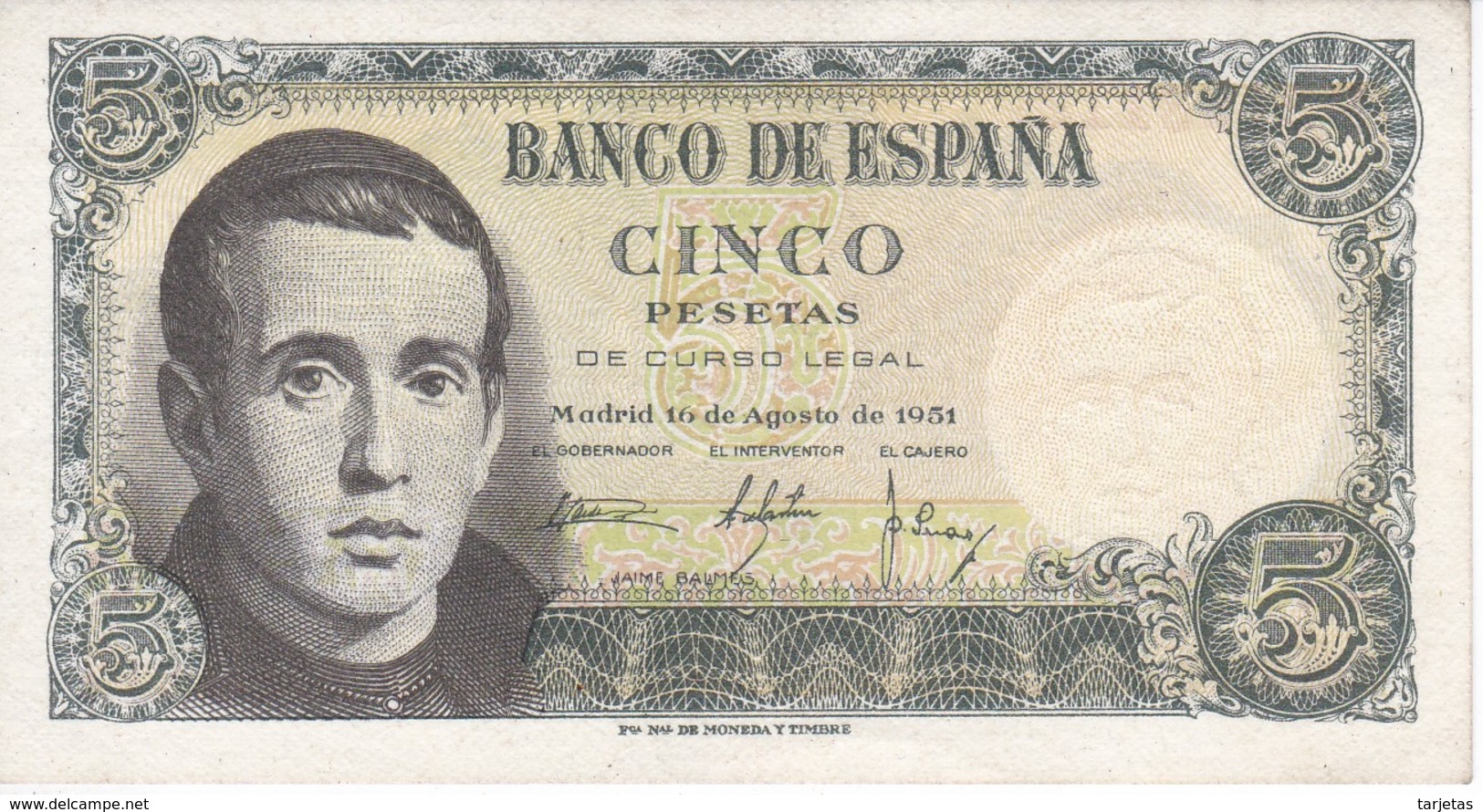 BILLETE DE ESPAÑA DE 5 PTAS DEL 16/08/1951 SERIE P EN CALIDAD EBC  (XF)    (BANKNOTE) - 5 Peseten