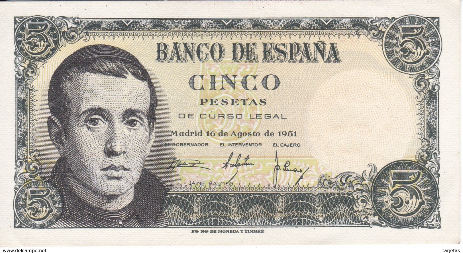 BILLETE DE ESPAÑA DE 5 PTAS DEL 16/08/1951 SERIE U EN CALIDAD EBC  (XF)    (BANKNOTE) - 5 Pesetas