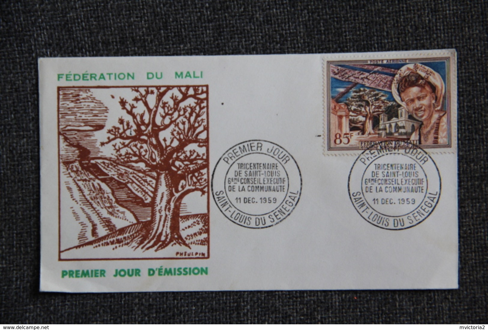 Fédération Du MALI - 1er Jour D'émission : Tricentenaire De Saint Louis Du SENEGAL , 11 Décembre 1959 - Mali (1959-...)