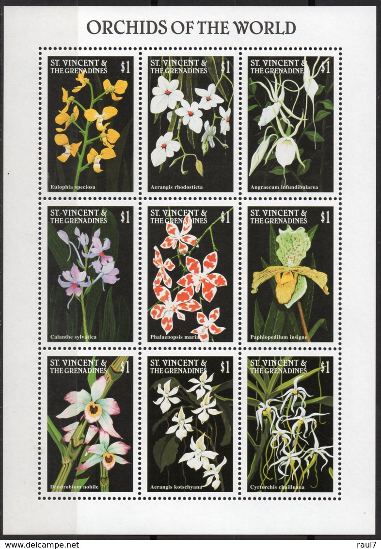 St Vincent - Fleurs, Orchidées - Feuillet 9 Val Neufs // Mnh - St.Vincent & Grenadines