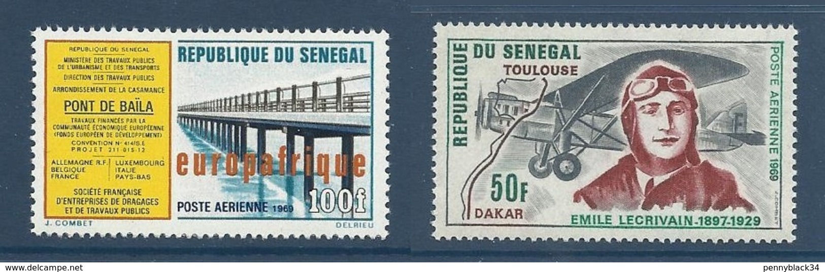 Senegal 1969 Yvert PA 79/80 ** Europafrique Pont Avion Emile Lecrivain Plane Bridge - Sénégal (1960-...)