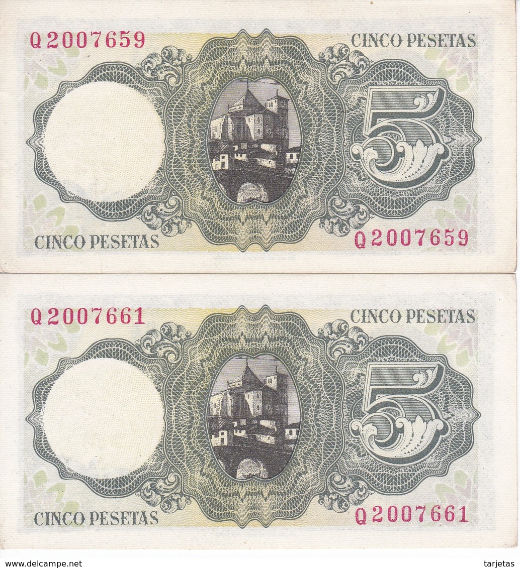 PAREJA IMPAR DE 5 PTAS DEL 16/08/1951 SERIE Q (SIN CIRCULAR-UNCIRCULATED)  (BANKNOTE) - 5 Pesetas