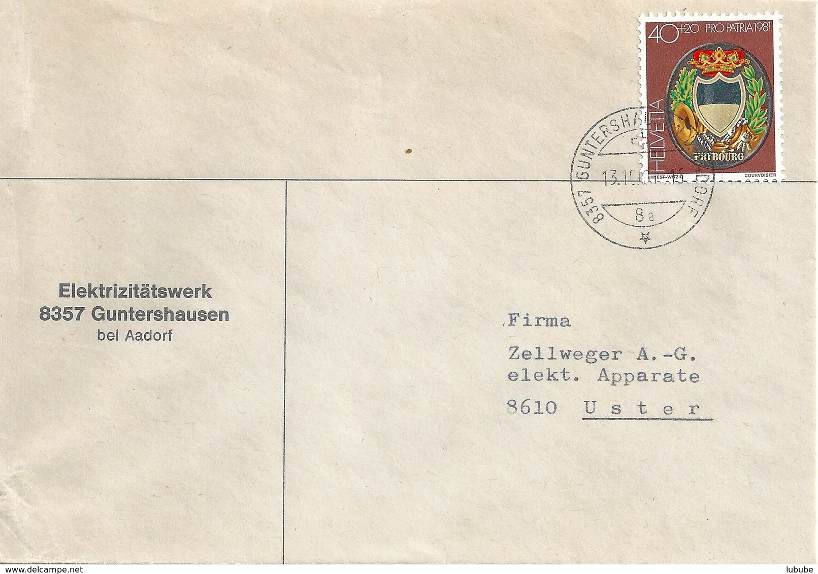 Motiv Brief  "Elektrizitätswerk Guntershausen Bei Aadorf"          1981 - Storia Postale