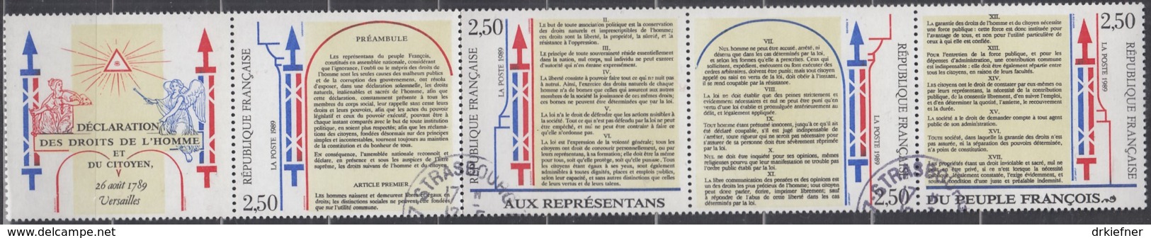 FRANKREICH 2735-2738, Fünferstreifen, Gestempelt, 200. Jahrestag Der Verkündung Der Menschen- Und Bürgerrechte, 1989 - Oblitérés