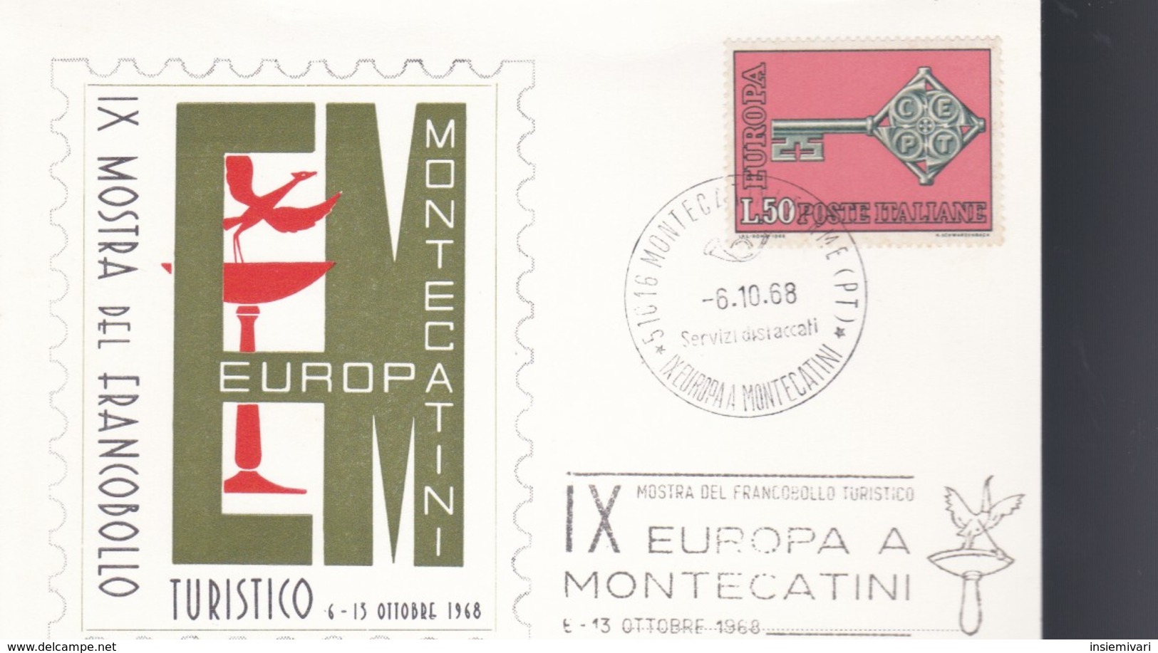 ITALIA 1968 - IX MOSTRA FRANCOBOLLO TURISTICO.ANNULLO "EUROPA A MONTECATINI". - 1961-70: Marcofilia