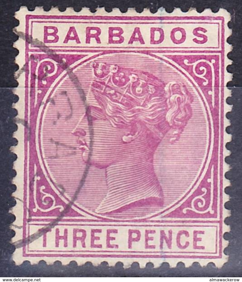 Barbados 1882 QV Definitive Mi 35a, SG 96 Reddish Purple, Wmk Crown CA, Used O - Barbades (...-1966)