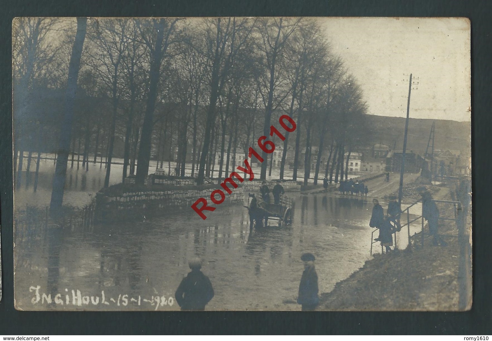 Inghioul (Engihoul) - Superbe PHOTO Animée, Attelage, Inondations Janvier 1920 - Engis