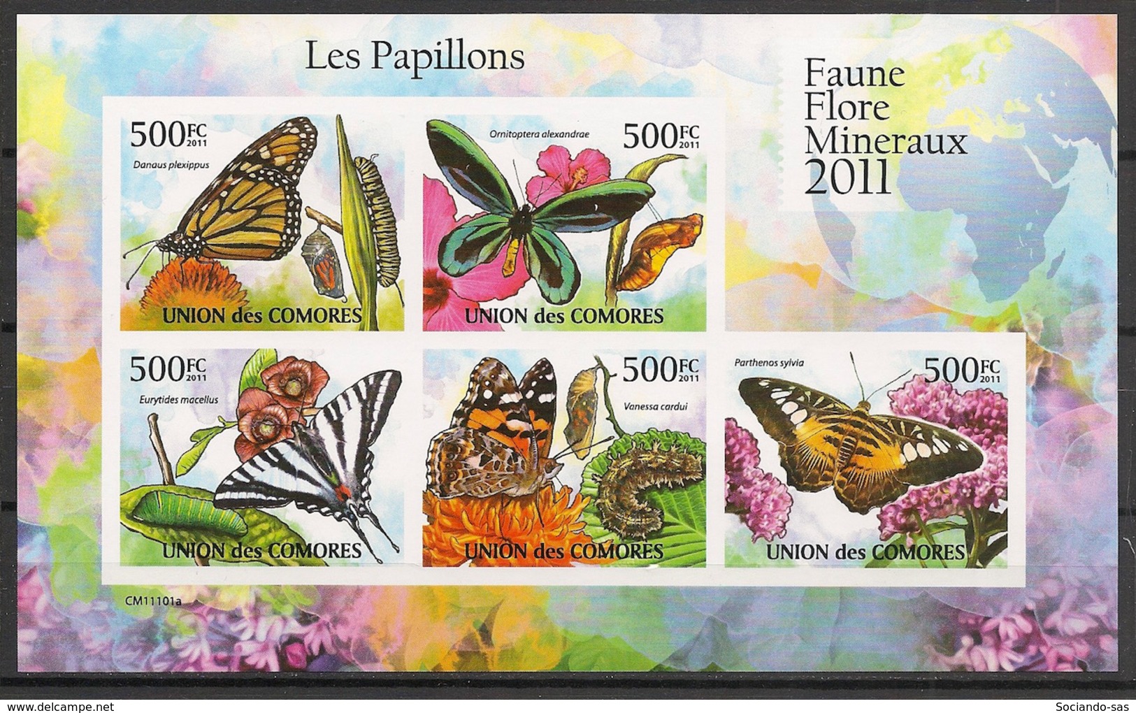 Comores - 2011 - N°Yv. 2125 à 2129 - Papillons - Non Dentelé / Imperf. - Neuf Luxe ** / MNH / Postfrisch - Farfalle