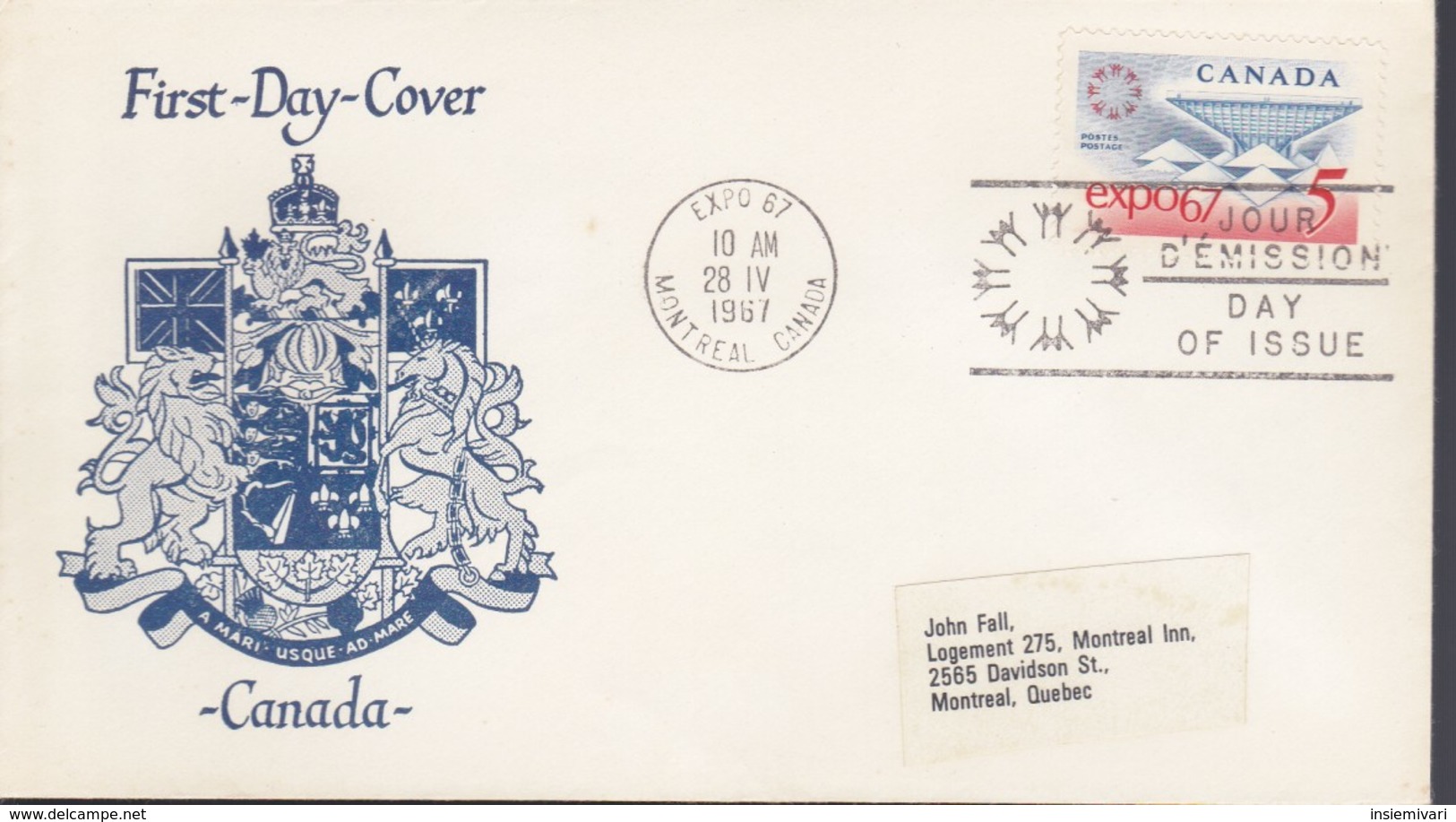 CANADA 1967 - BUSTA FDC "EXPO '67".ANNULLO MONTREAL. - 1961-1970