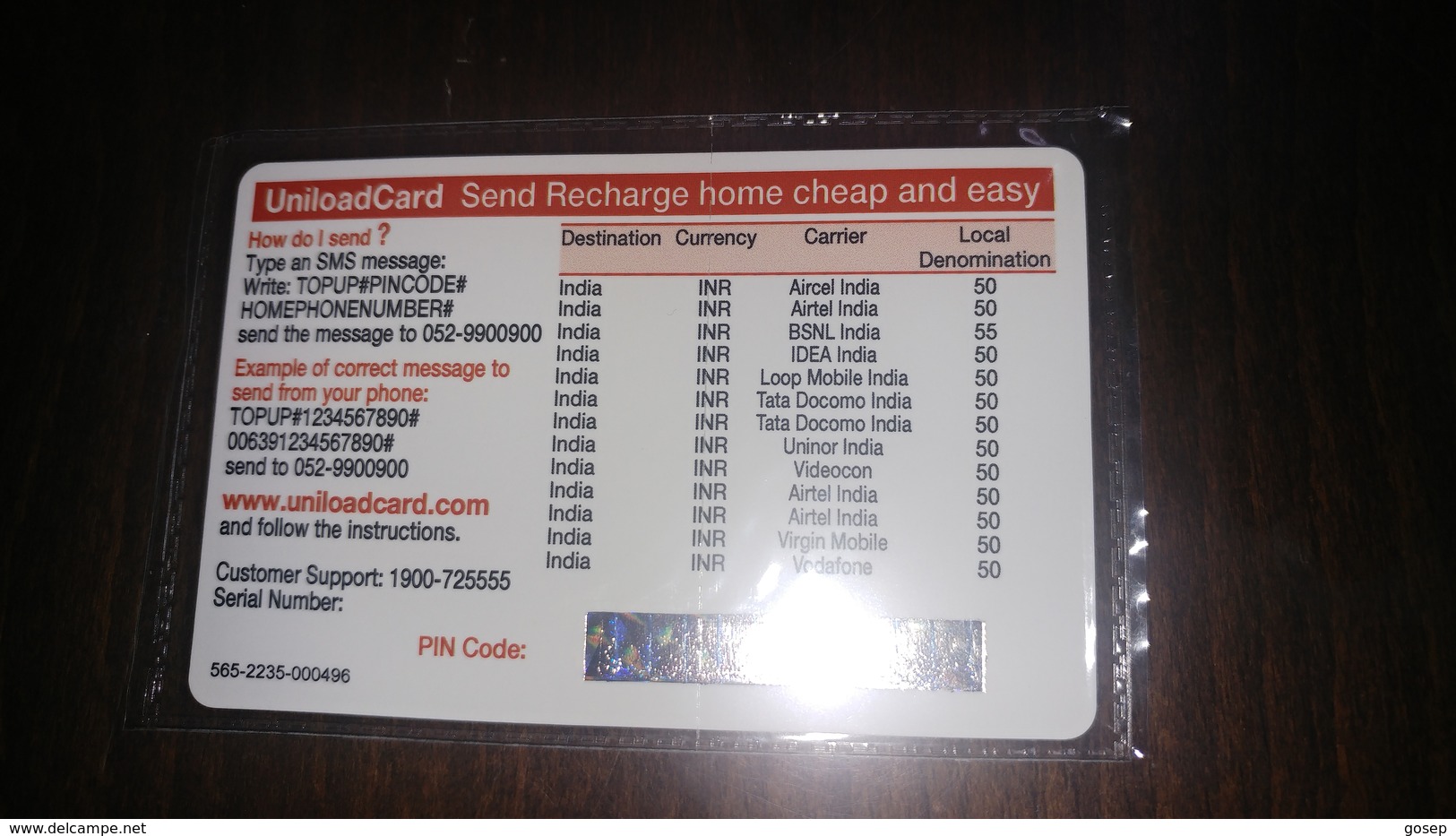 Israel-uniload Card Send Recharge Home Cheap And Easy-50-mint Card+1card Prepiad Free - India