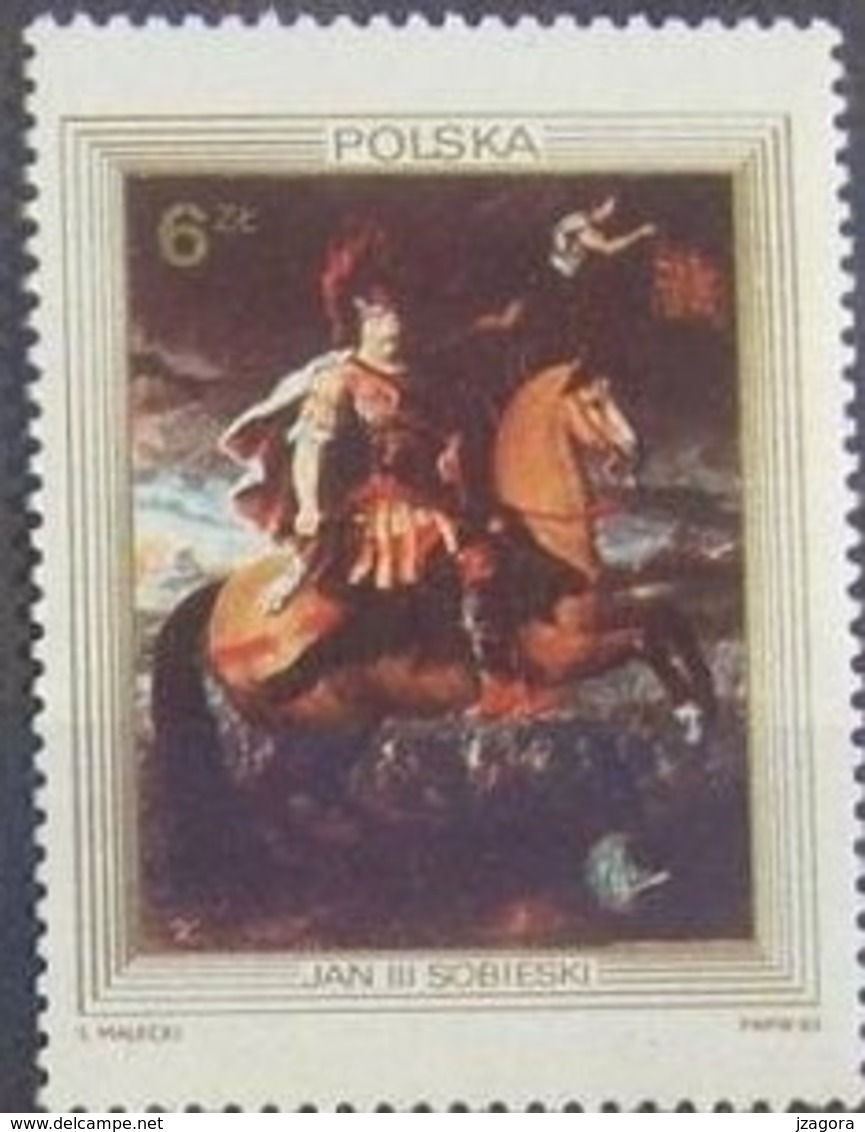 ART GEMÄLDE PAINTING HISTORY PORTRAIT KING SOBIESKI ZU PFERD ON HORSE POLAND POLEN POLOGNE 1983 MNH Mi 2880 - Militaria