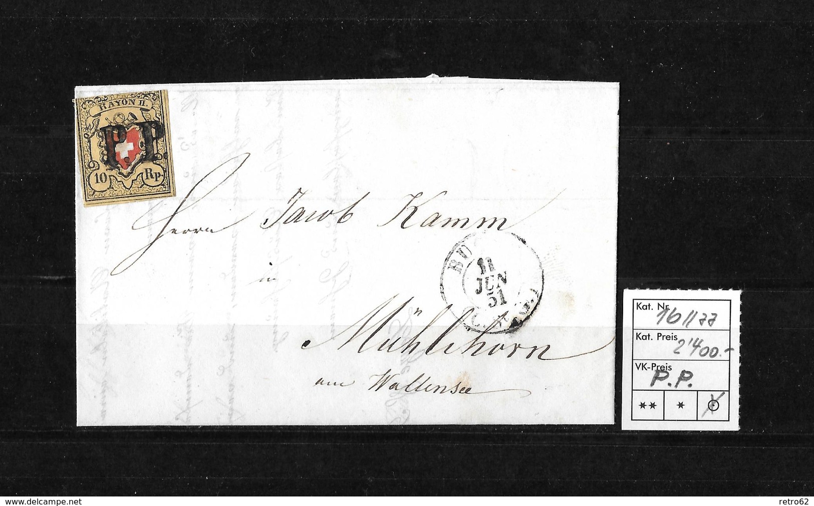 1843-1852 Kantonalmarken Rayon II → 1851 Brief St.Gallen Nach Mühlehorn ►SBK-16IIaa P.P. Stein A Tabakbraun◄ - 1843-1852 Federal & Cantonal Stamps