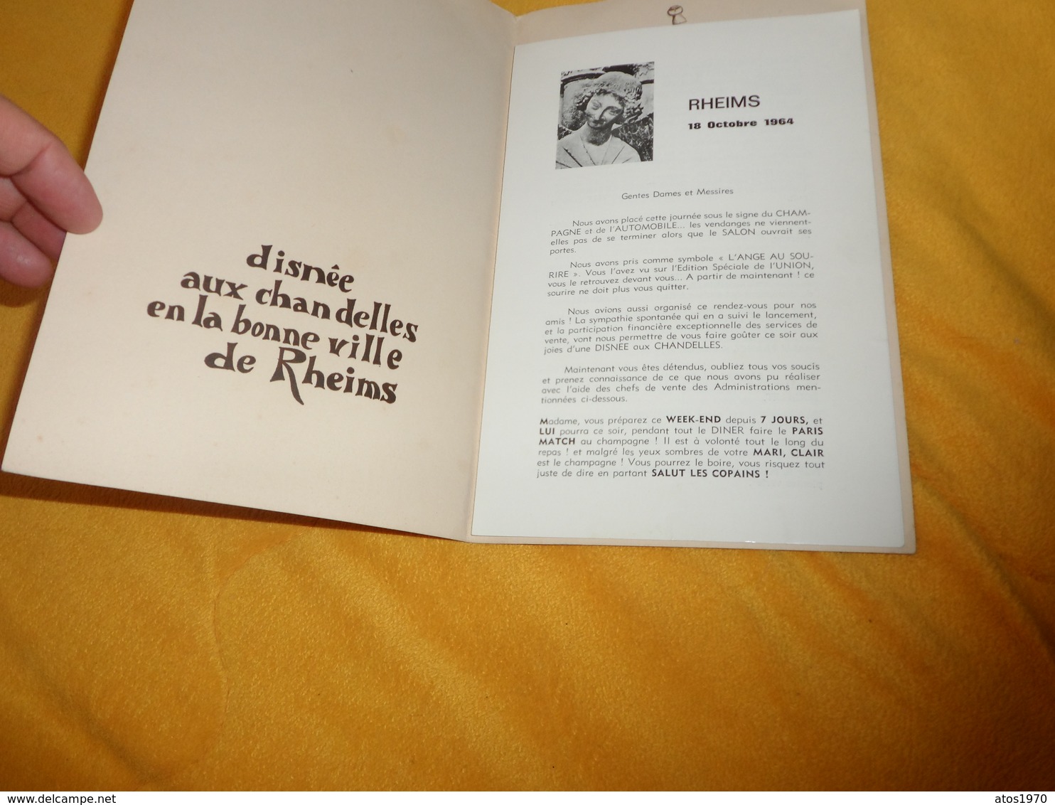 MENU DISNEE AUX CHANDELLES EN LA BONNE VILLE DE RHEIMS....REIMS LE 18 OCTOBRE 1964.. - Menus
