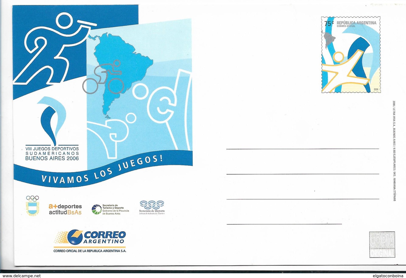 ARGENTINA 2006 VIII SOUTH AMERICAN SPORT GAMES POSTAL STATIONERY SPORTS MAP - Enteros Postales