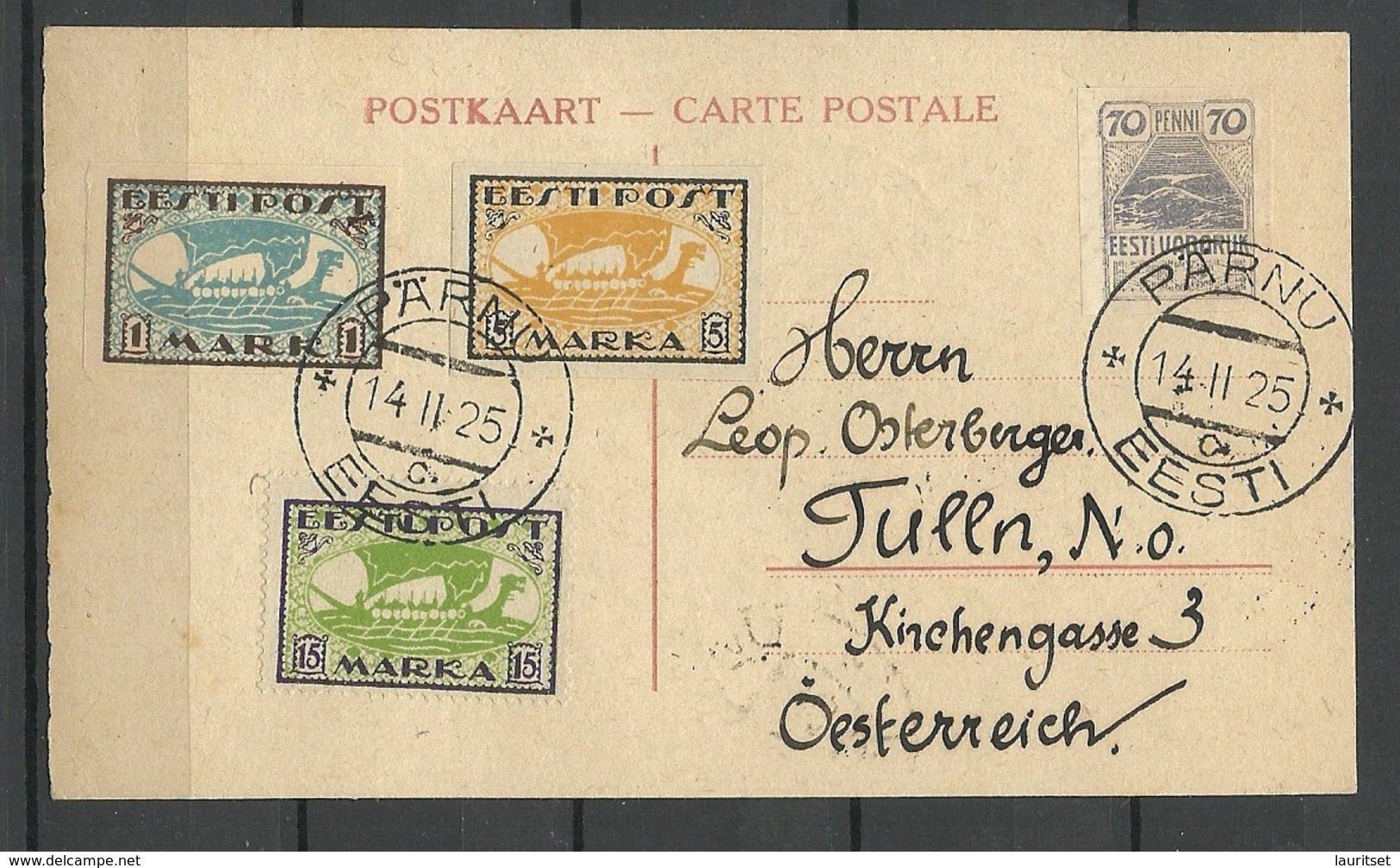 ESTLAND Estonia 1925 Postkarte Nach Tulln Österreich Mit Flugpostmarken Mi 48 - 51 B & 23 A Etc. - Estland