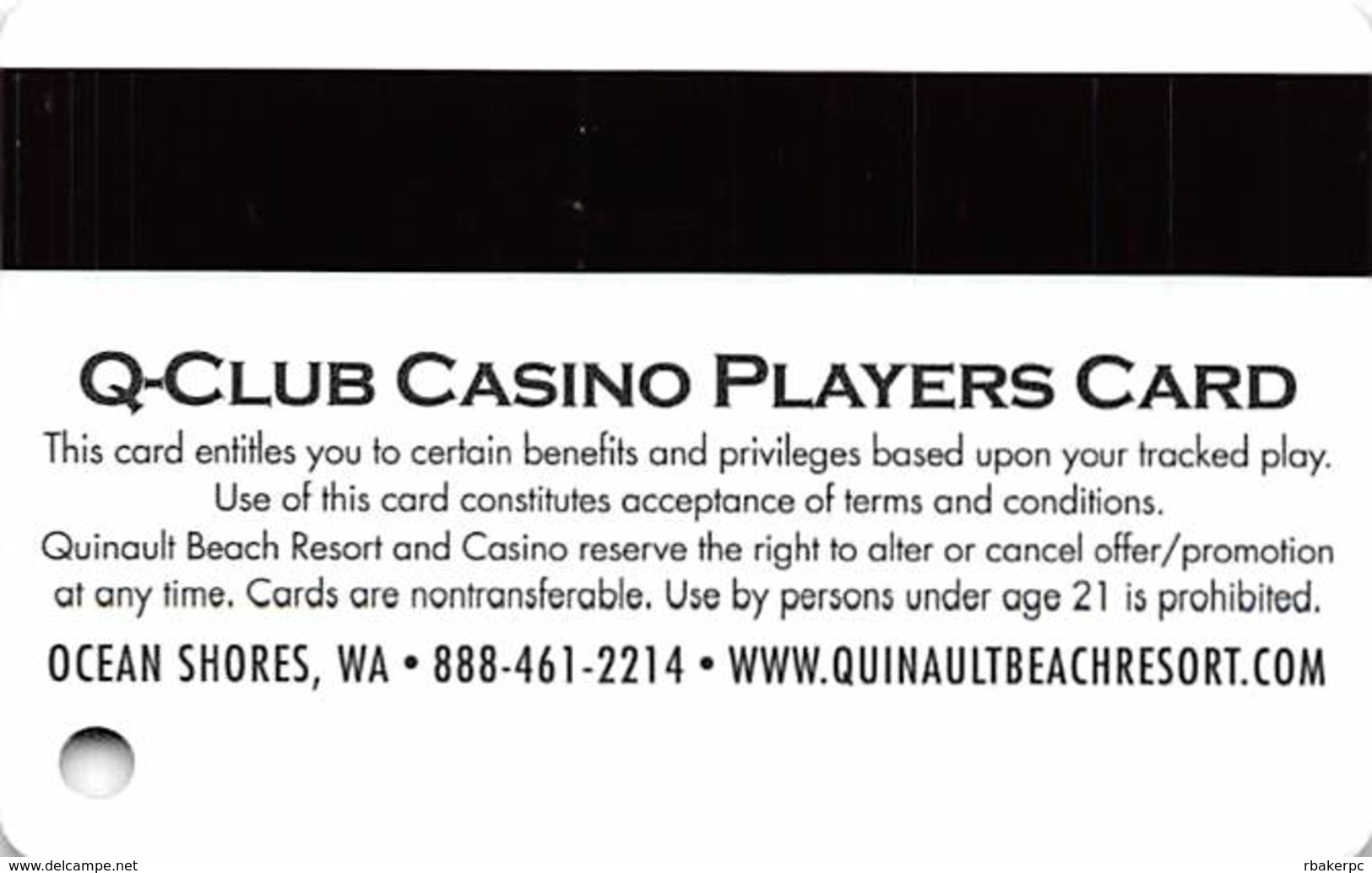 Quinault Beach Resort & Casino - Ocean Shores WA - BLANK Slot Card - Casino Cards