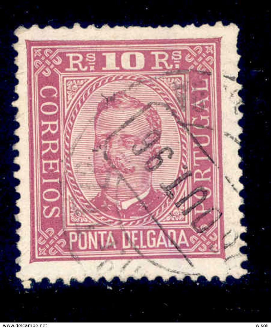 ! ! Ponta Delgada - 1892 D. Carlos 10 R (Perf 13 1/2) - Af. 02 - Used - Ponta Delgada