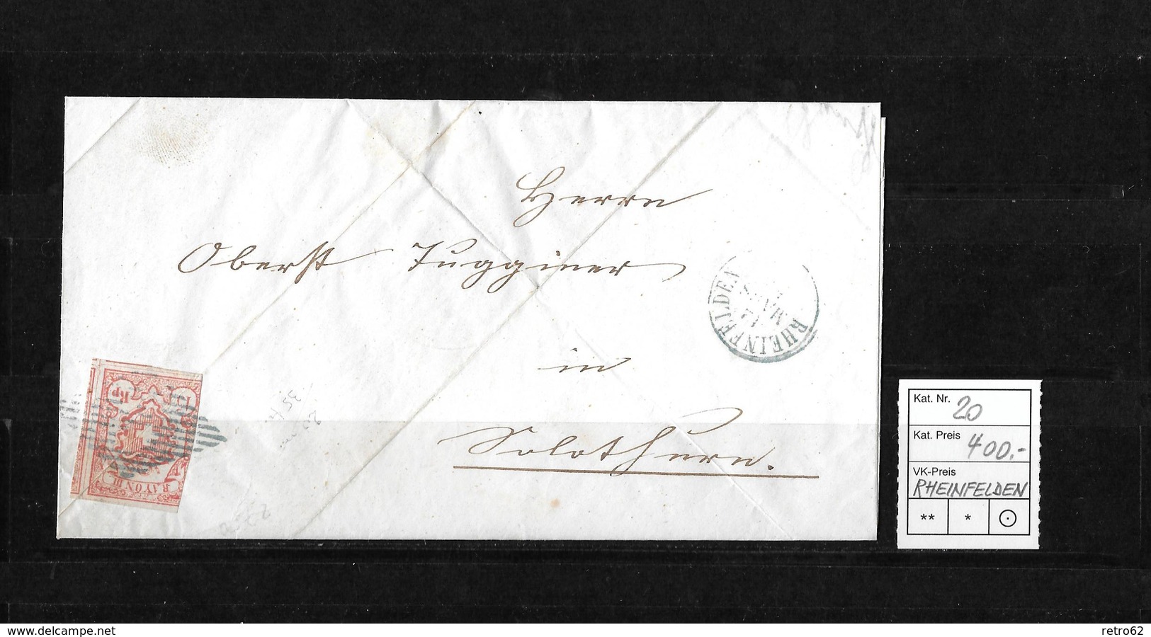 1843-1852 Kantonalmarken Rayon III  1854 Brief Olsberg Bei Rheinfelden   ►SBK-20◄ - 1843-1852 Federal & Cantonal Stamps