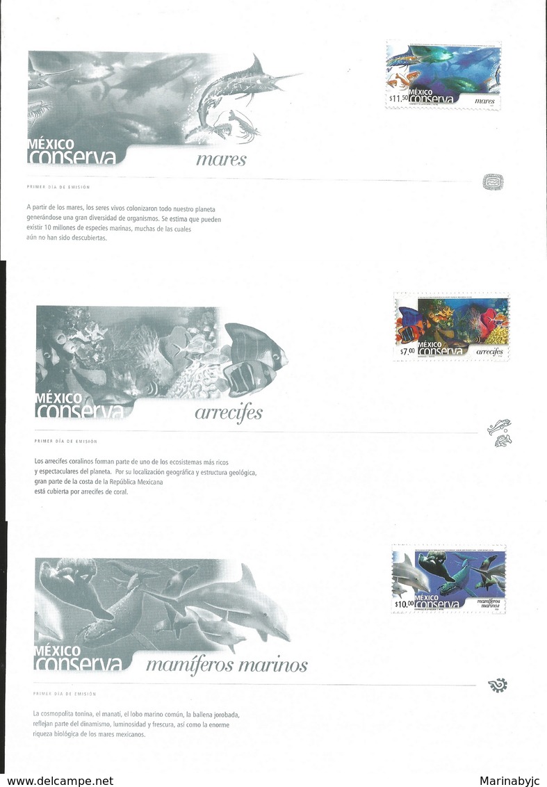 J) 2002 MEXICO, MEXICO CONSERVE, REEFS, MARINE MAMMALS, MARES, SET OF 3 FDC - Mexico