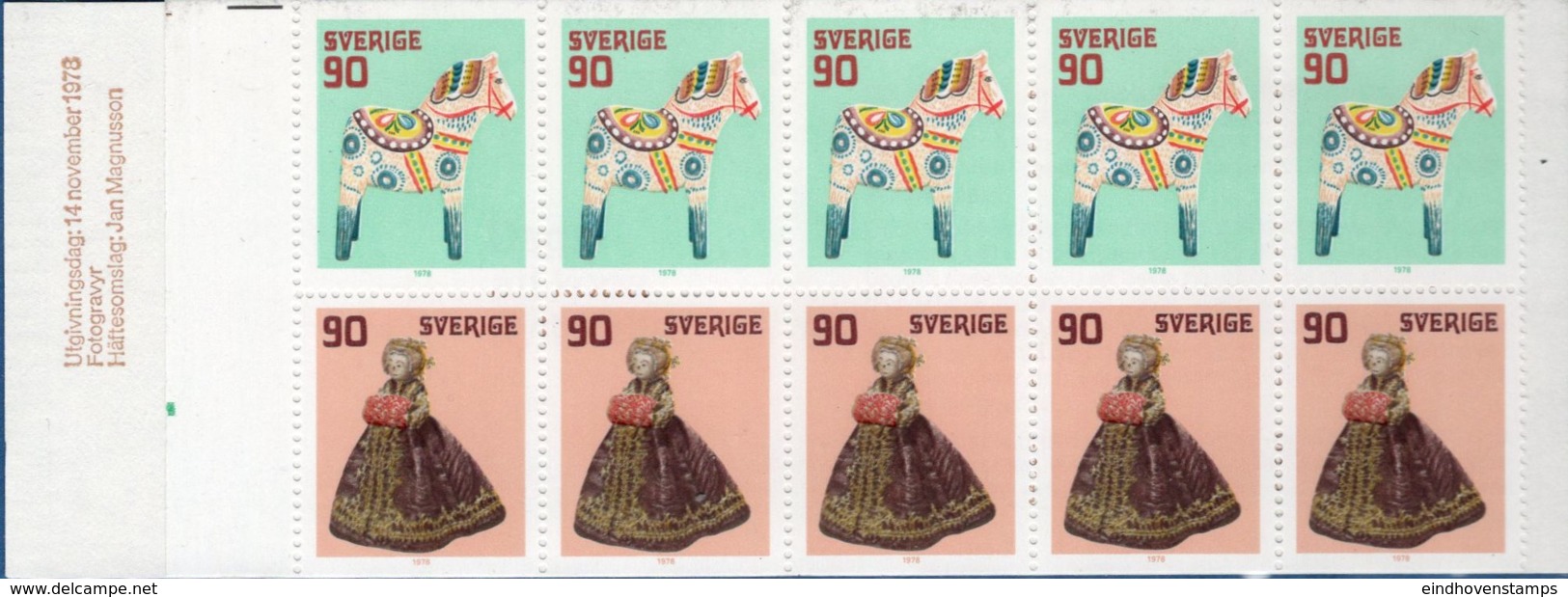 Sweden Sverige 1978 Christmas Stamp Booklet MNH Dolls, Toy Horse Ship Building Block - Puppets