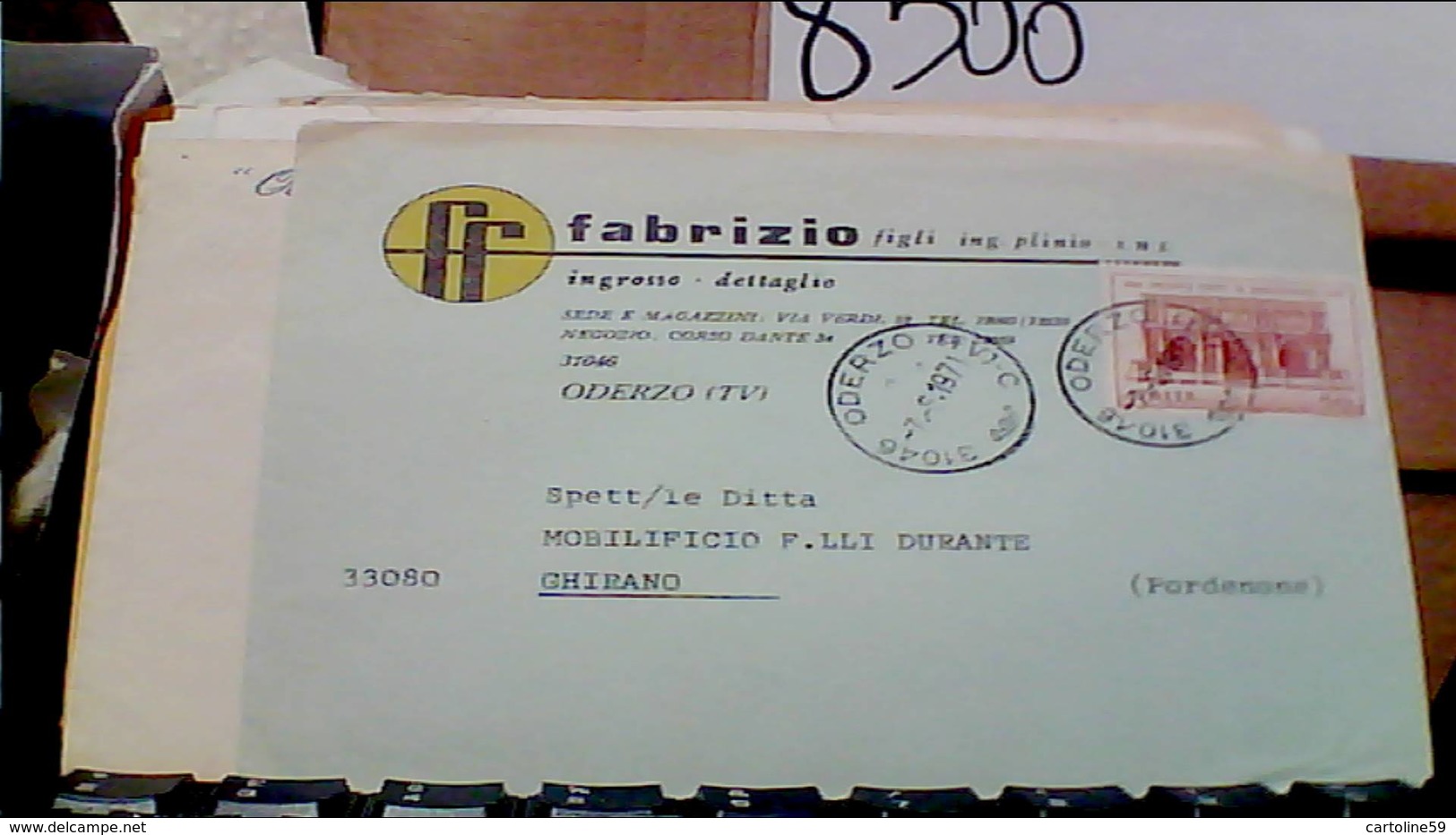 ODERZO TREVISO DITTA INGROSSO MOBILI FABRIZIO   BUSTA 50 LIRE JACOPO TATTI SANSOVINO VB1971 HB9261 - Treviso