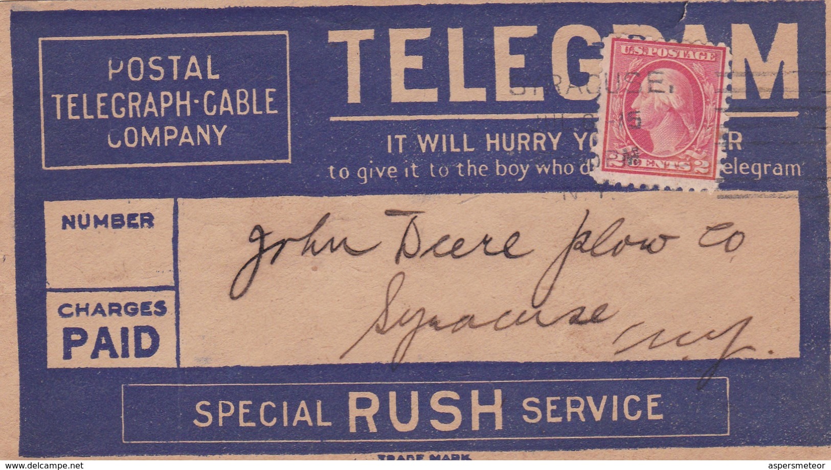 POSTAL TELEGRAPH CABLE COMPANY CIRCULEE USA 1945 BANDELETA PARLANTE - BLEUP - Cartas & Documentos