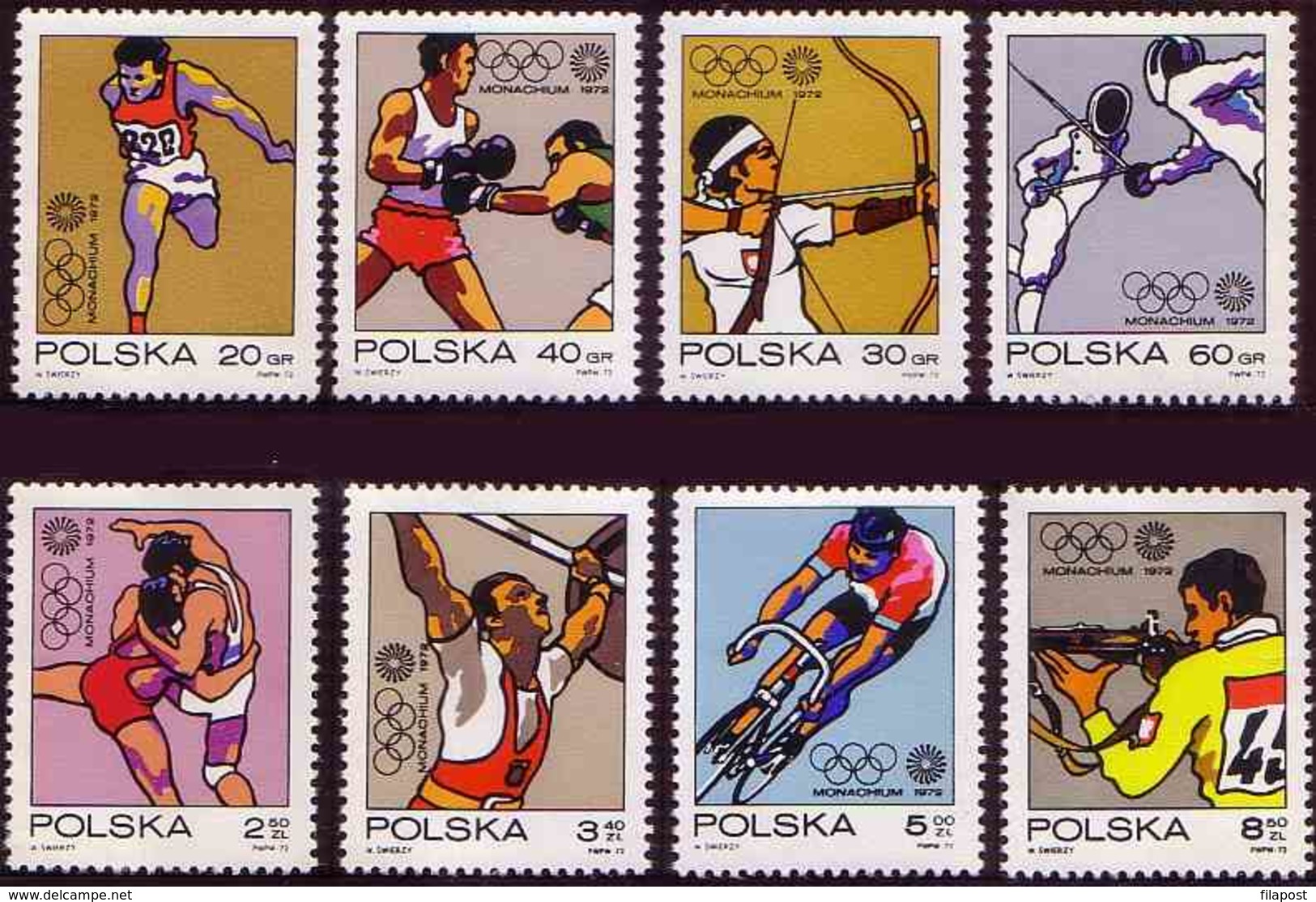 Poland 1972 Mi 2149 - 2156 Olympiad In Munich Sports, Cycling, Boxing, Fencing, Shooting MNH** W 1201 - Unused Stamps