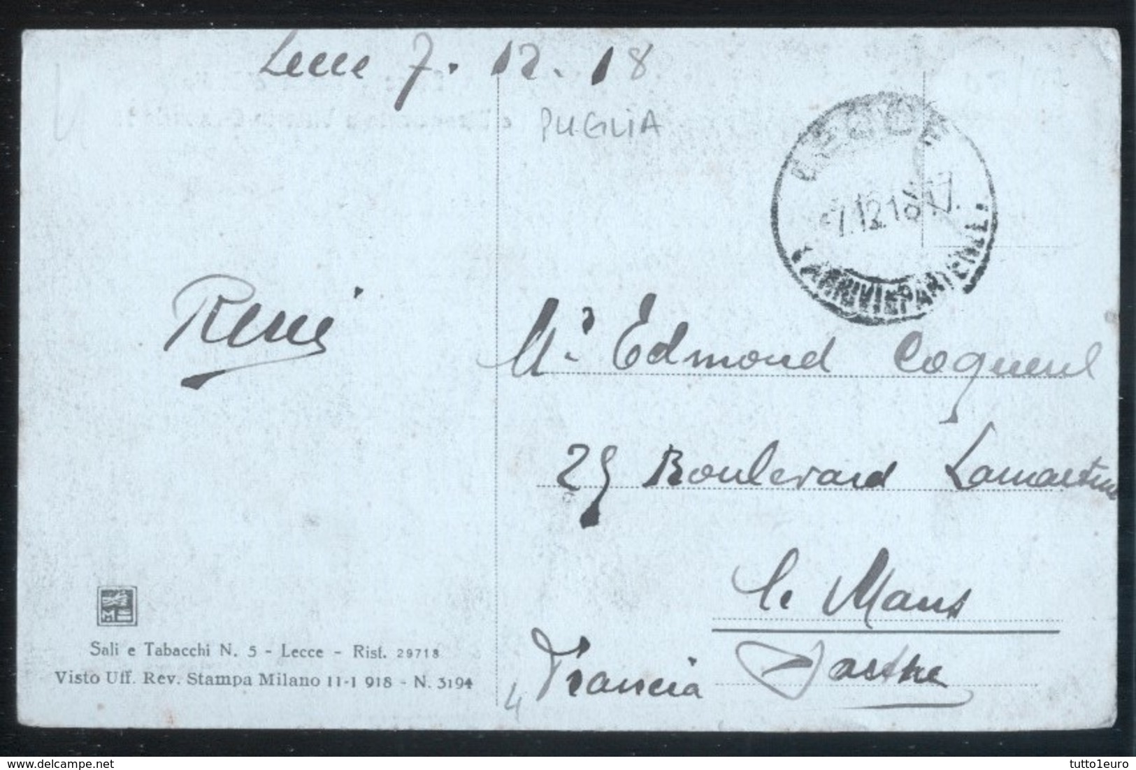 LECCE - 1918 - BANCA D'ITALIA E MONUMENTO A VITTORIO EMANUELE - Lecce