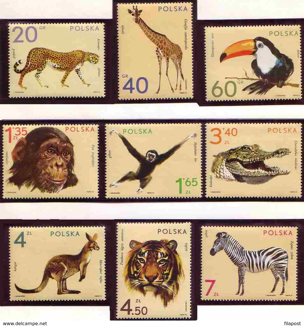 Poland 1972 Mi 2162 - 2170 Fauna, Birds, Zoo Animals. Giraffe Zebra Tiger Cheetah Toucan, Monkey. MNH** W 1202 - Nuevos
