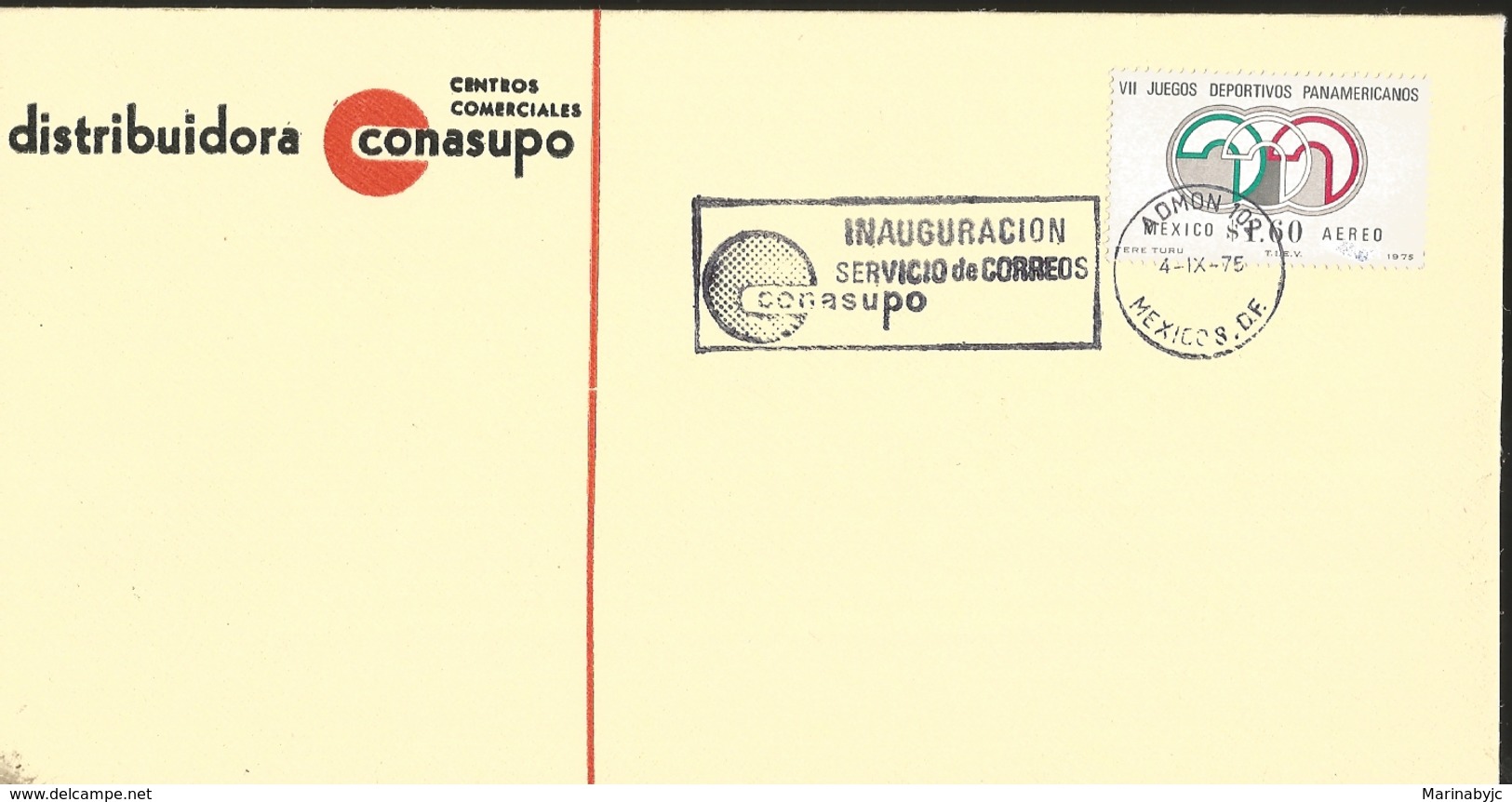 J) 1975 MEXICO, VII PANAMERICAN SPORTS GAMES, INAUGURATION OF THE MAIL SERVICE, CONASUPO, SHOPPING CENTERS, FDC - Mexico