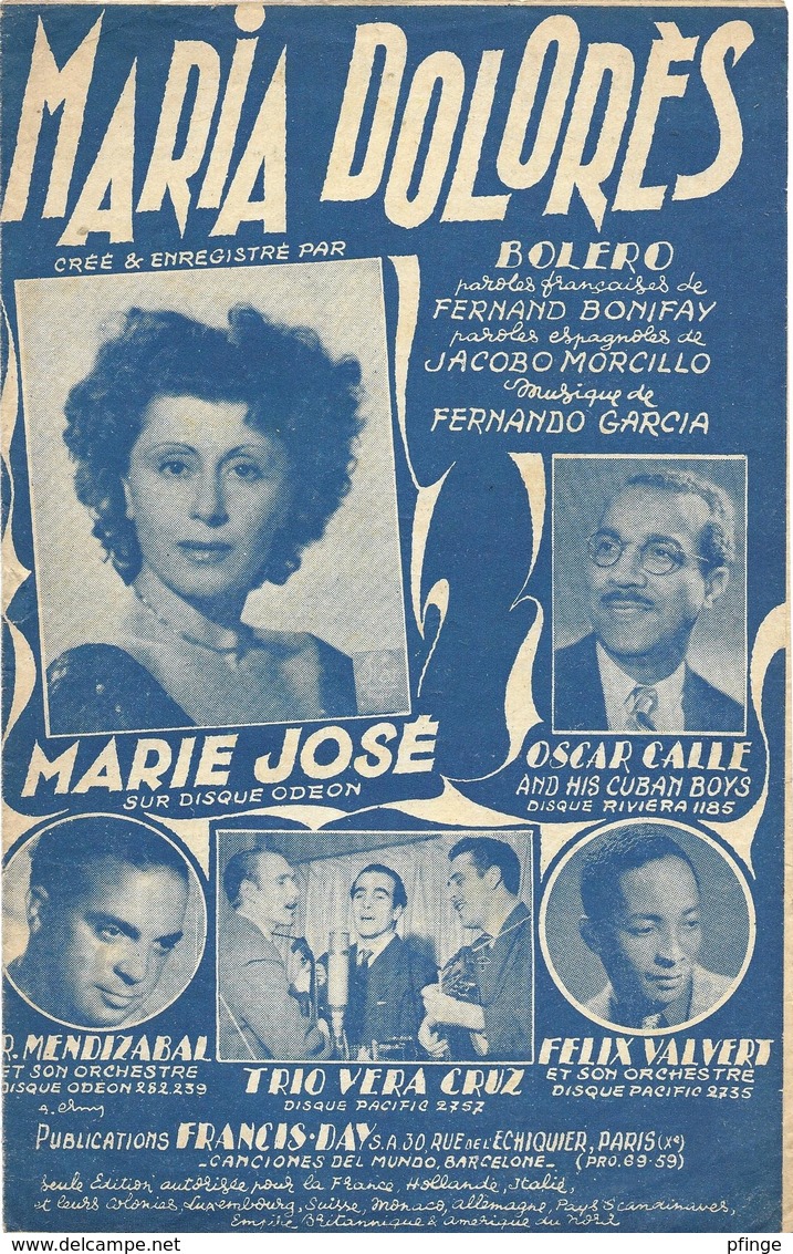 Maria Dolorès - Marie José (p;Fernand Bonifay ; M: Fernando Garcia), 1949 - Autres & Non Classés