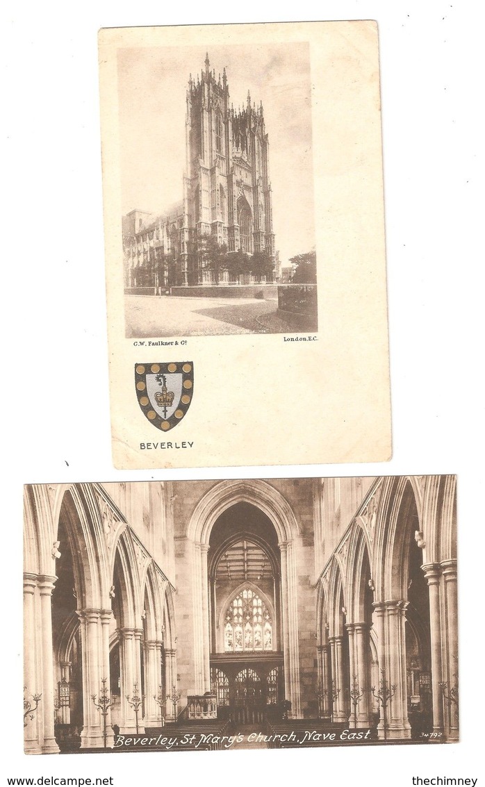 Two Beverley Heraldry Coat Of Arms & Church Interior Postcards - Autres & Non Classés