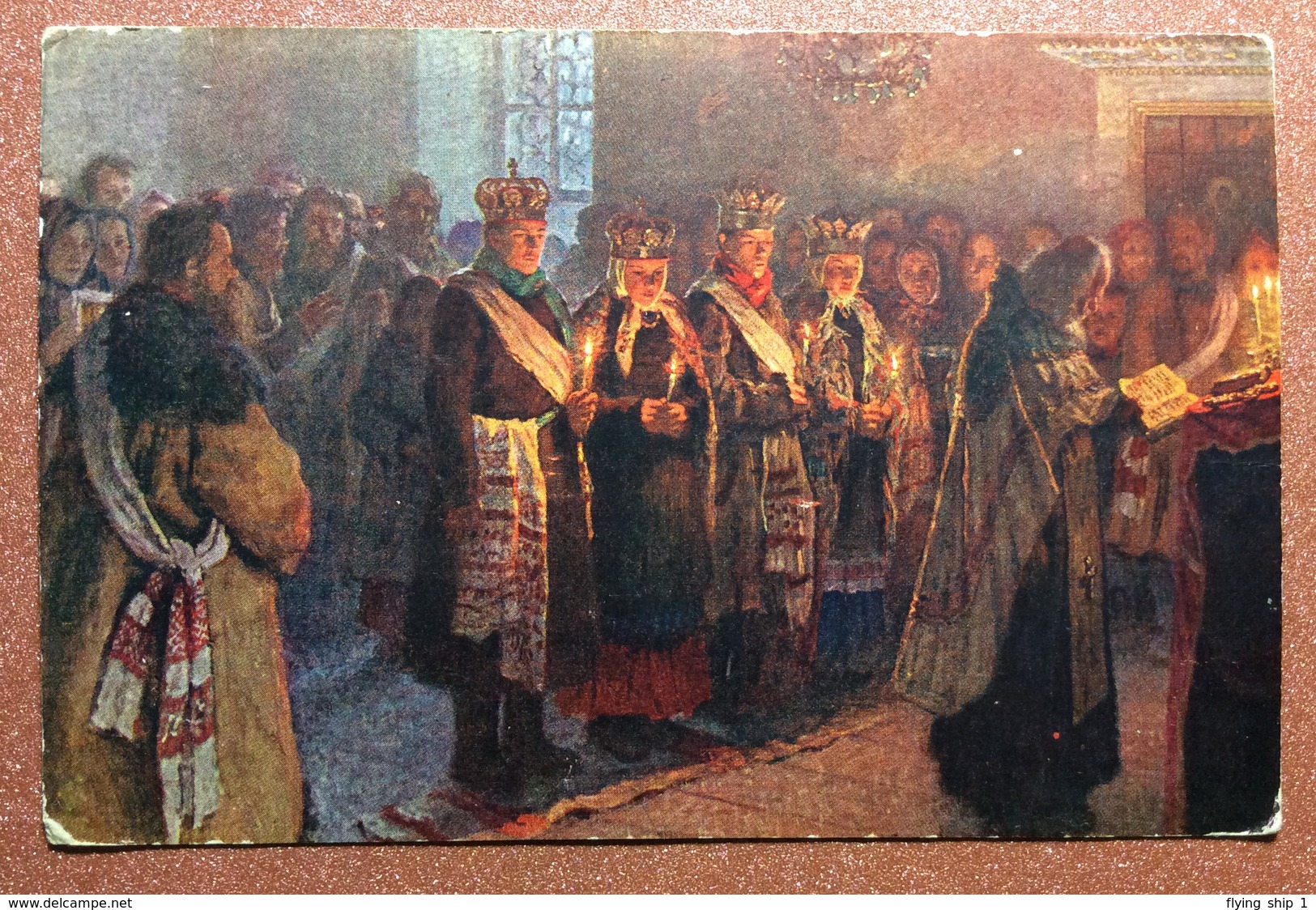 Tsarist Russia Postcard 1910s In Favor Peasants Affected Crop Fail. Wedding In Orthodox Church. Bogdanov - Belsky - Autres & Non Classés