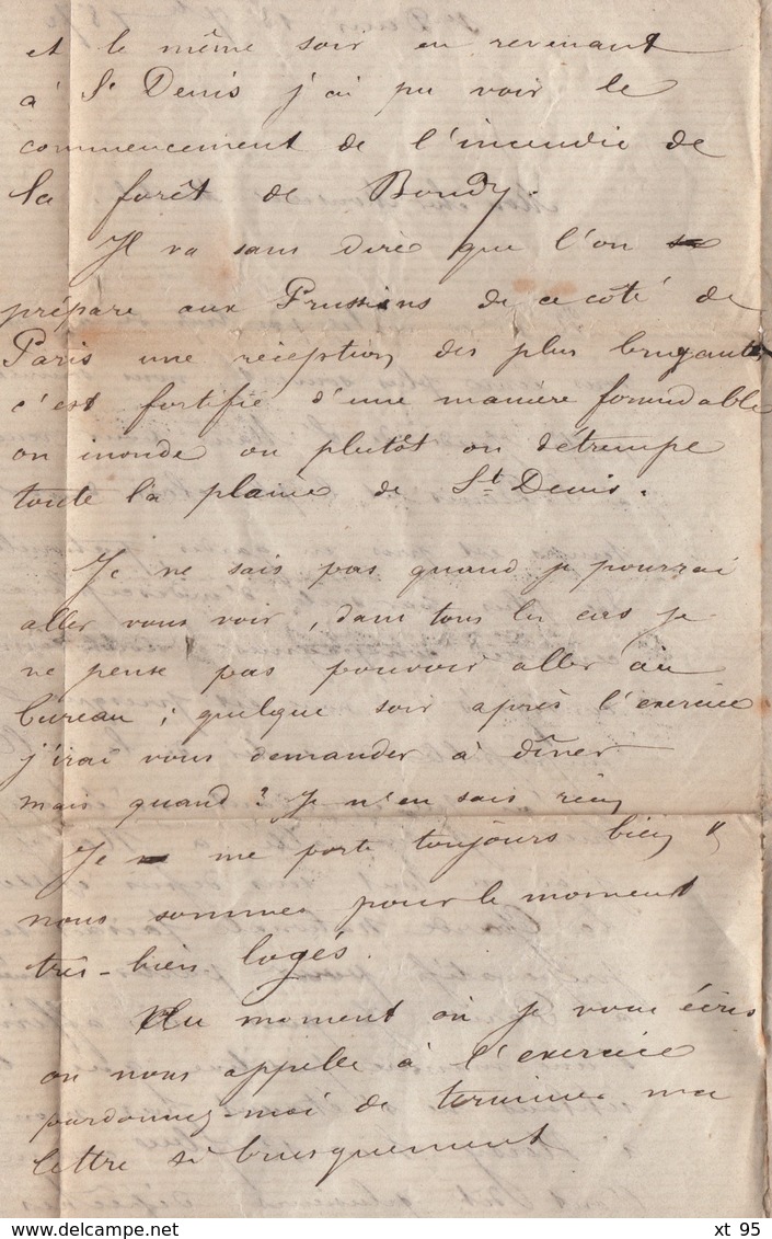 Guerre De 1870 - Lettre D Un Garde Mobile En Poste A St Denis - 13 Septembre 1870 - Voir Texte - Noisy Bondy - 1849-1876: Période Classique