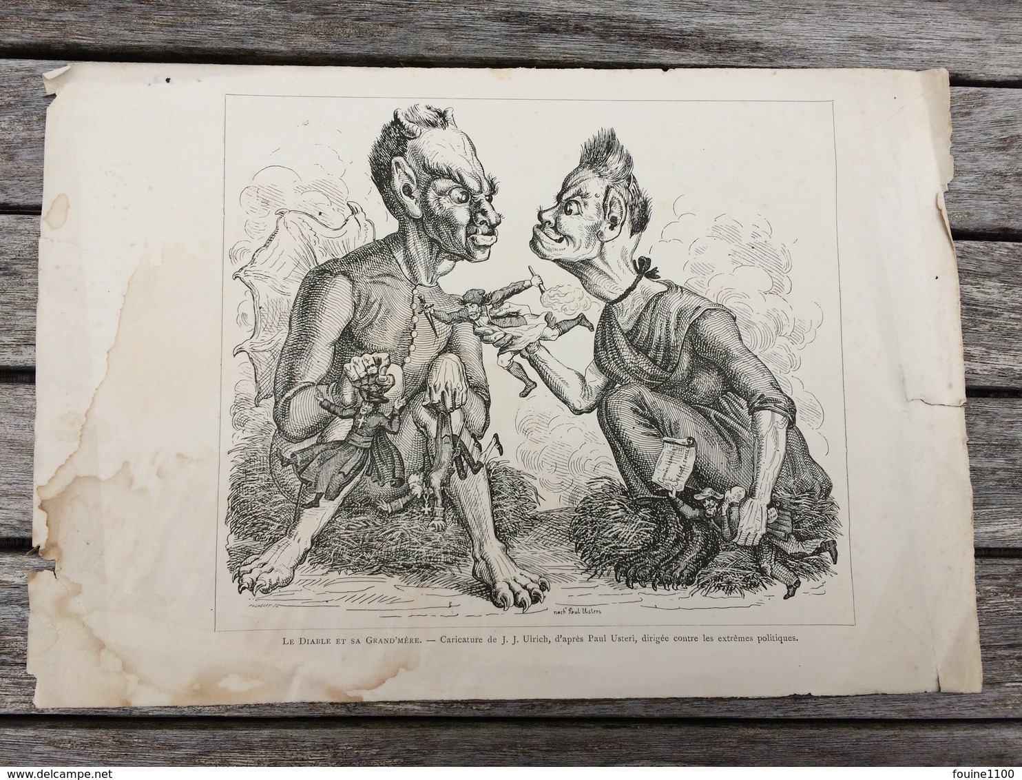 Gravure Le Diable Et Sa Grand Mère Caricature De J. J. Ulrich D'après Paul Usteri ( Satirique Politique ) - Documents Historiques