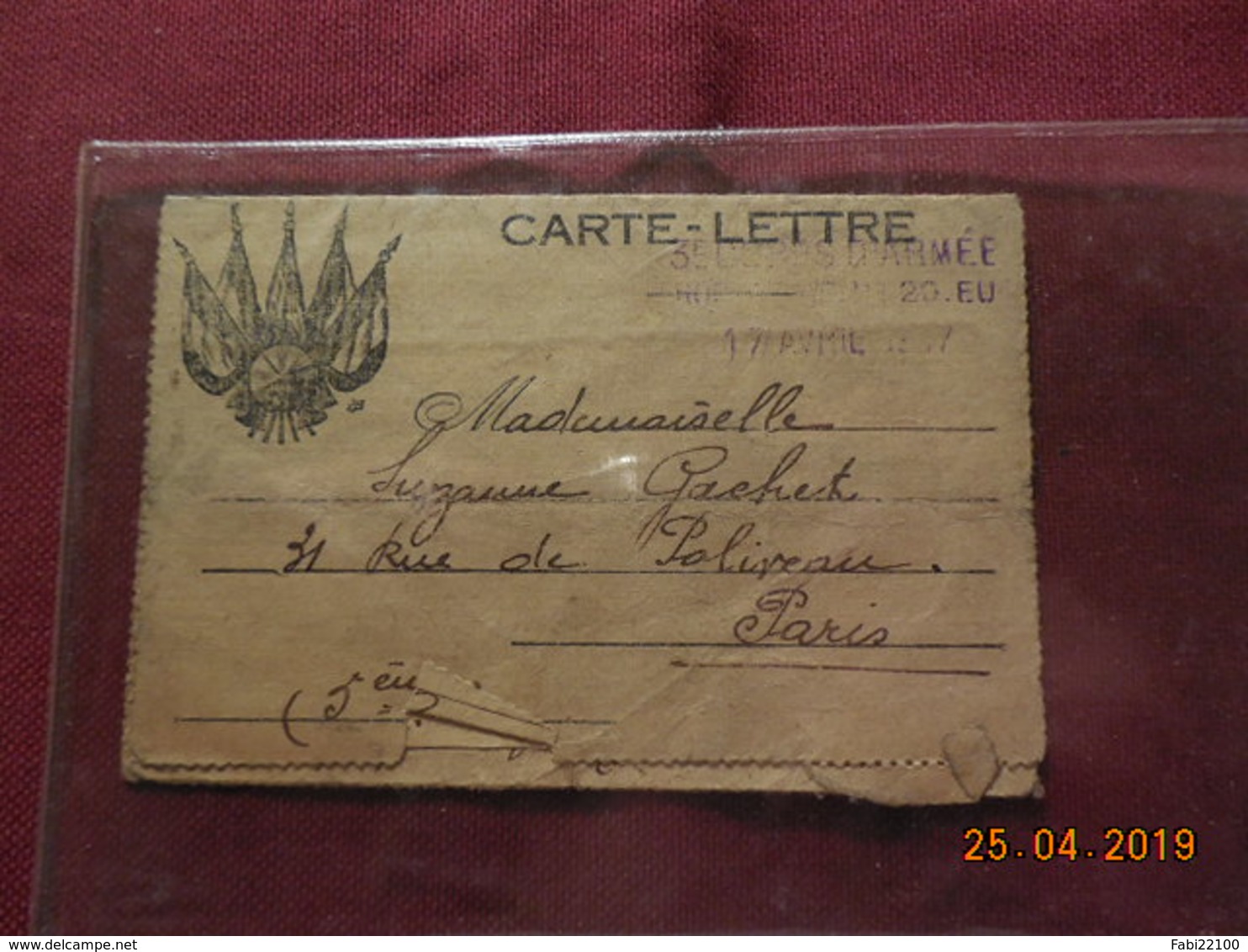 Carte-lettre De 1917 à Destination De Paris - Lettres & Documents