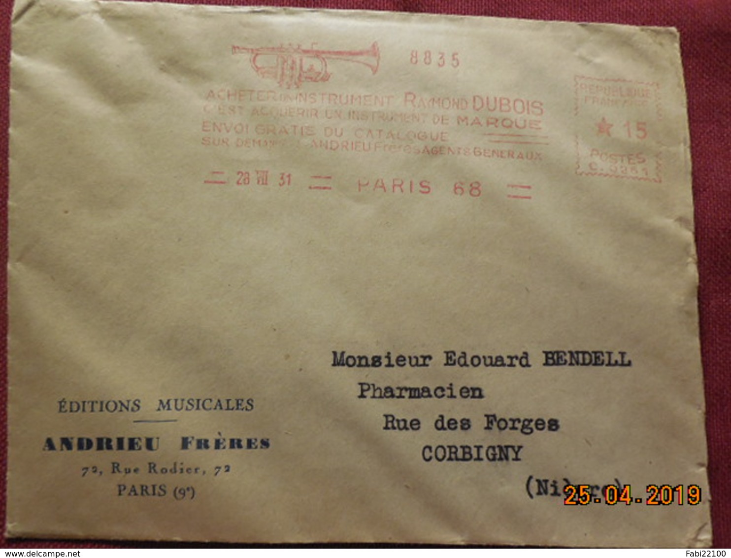 Lettre De 1931 à Destination De Corbigny Avec EMA - EMA (Printer Machine)