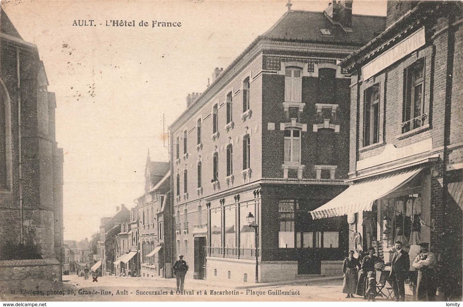 80 Ault Hotel De France  , Cpa Carte Animée Boutique Commerce "au Petit Louvre" - Ault