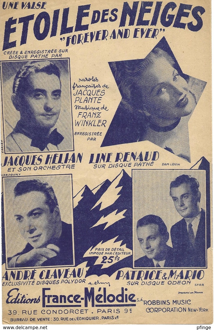 Etoile Des Neiges - Line Renaud (p;Jacques Plante ; M: Franz Winkler), 1947 - Autres & Non Classés