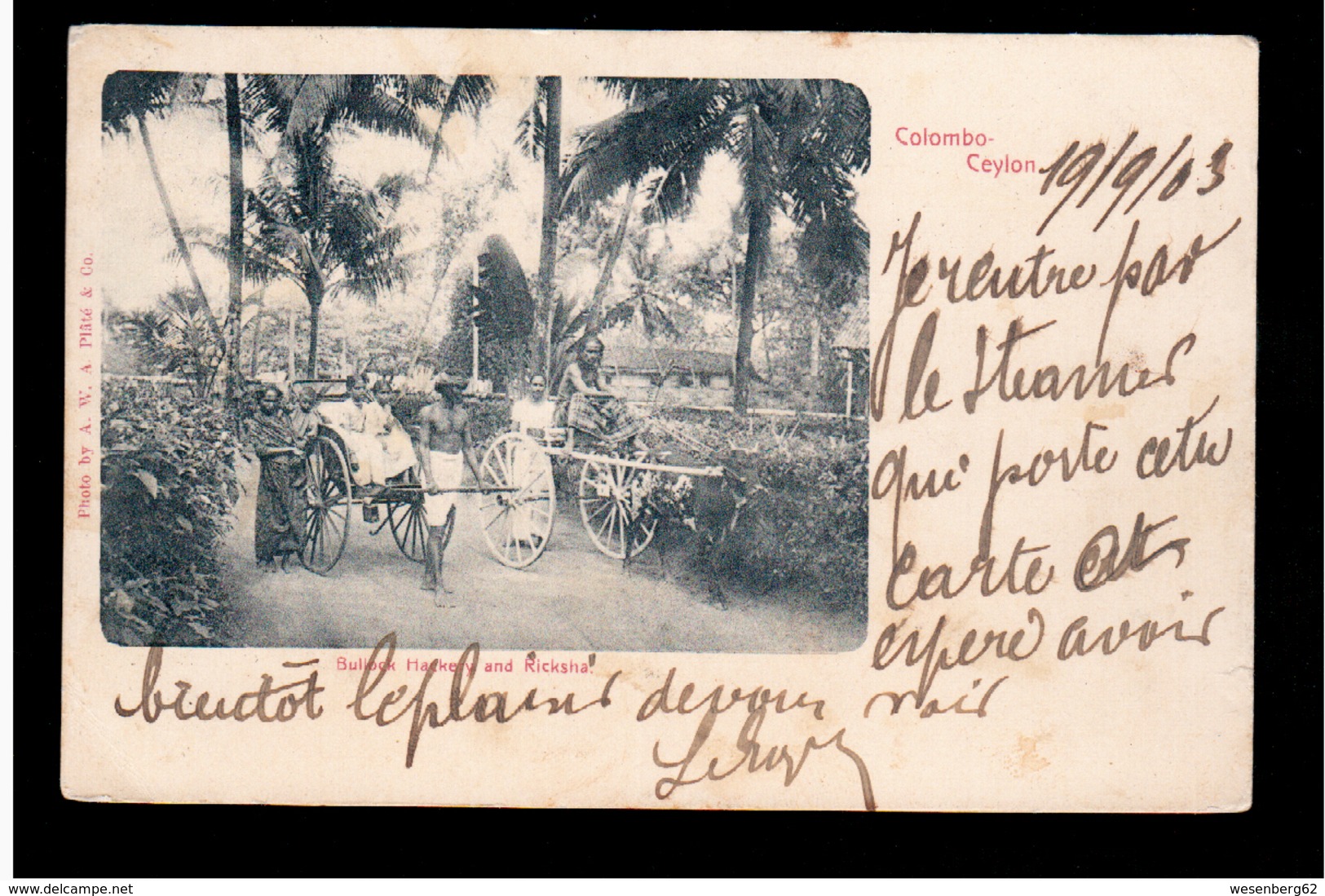 CEYLON  Colombo Bullock Hackery And Ricksha 1903 OLD POSTCARD - Sri Lanka (Ceylon)